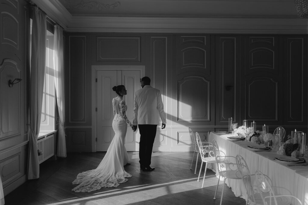 Wedding couple at wedding venue professional photoshoot